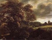 Jacob van Ruisdael Hilly Landscape with a great oak and a Grainfield Spain oil painting artist